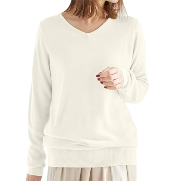 COS Sweaters - COS Cream V-Neck Cotton Pullover S-shirt Long Sleeve
